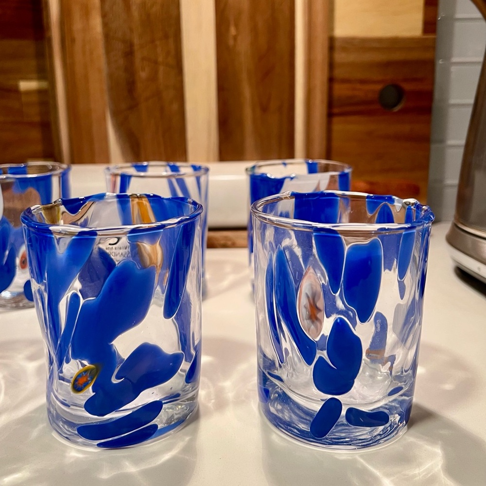 Set - 4 NWOT Murano Glass Tumblers by Alessandro Coppola Handblown Italian Glass